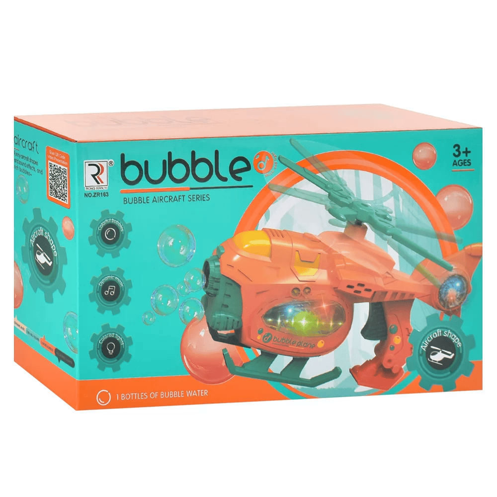 Toy. Bubble Blowing Toy, Propeller Rotating Sound Light Helicopter Shaped