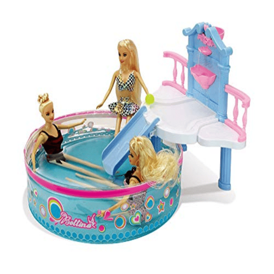 Toy. Set of dolls in the pool with swimsuits