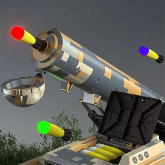 Toy. An electric car equipped with a rocket launcher