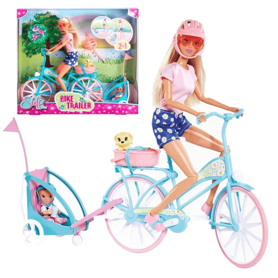 Picture of A doll with a bike trailer